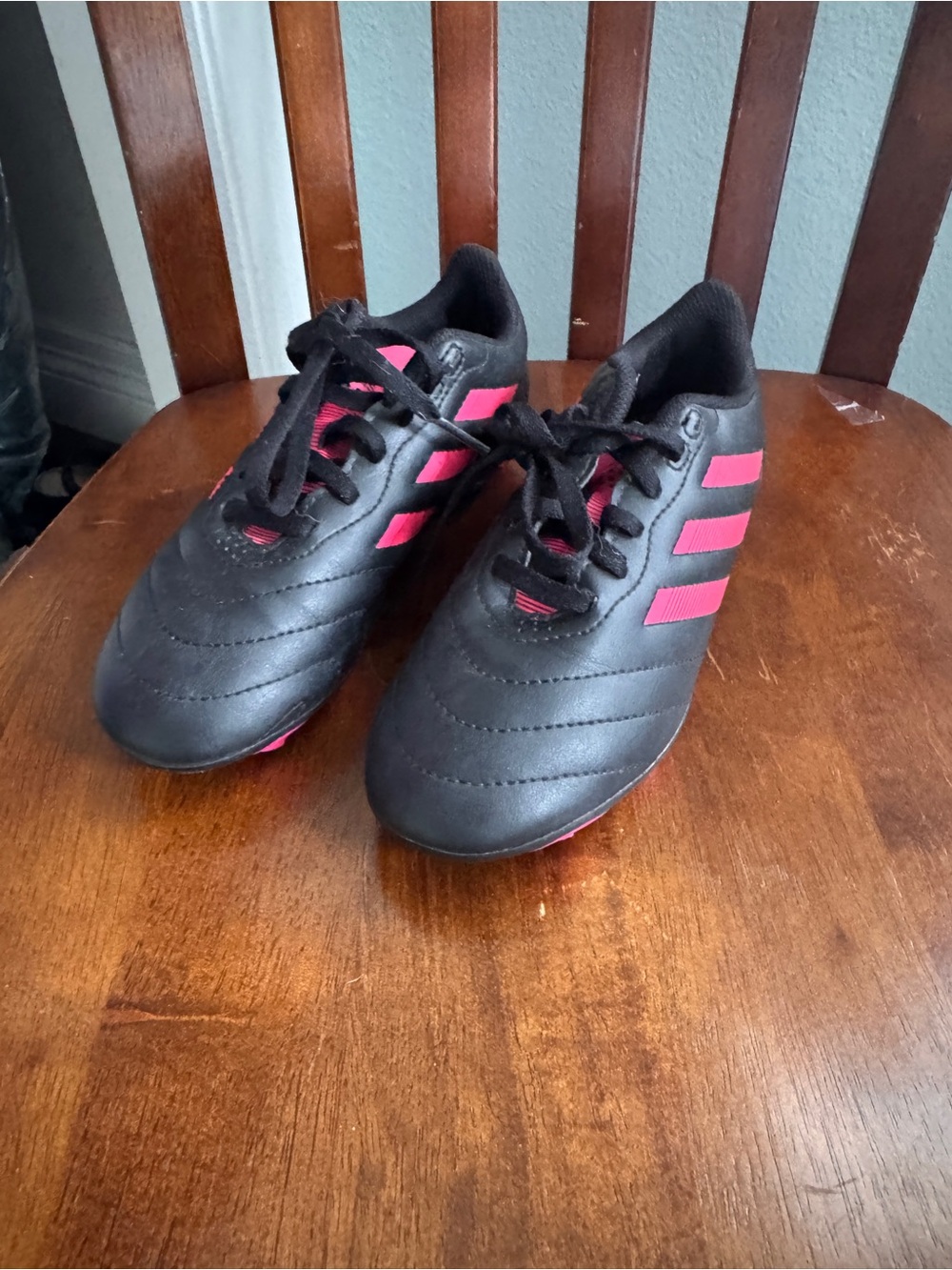 adidas Kids Black and Pink Athletic Clears Soccer Shoes